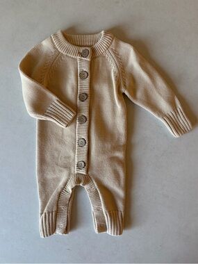 Caden Lane- Neutral Cream Knit Baby One-Piece Romper 0-3 M
